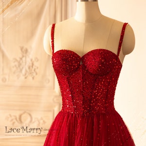 SANDRA / Red Wedding Dress with Beaded Sparkling Bodice and A Line Skirt, Colored Wedding Dress with Sweetheart Neckline, Red Wedding Gown