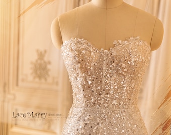 ANTONELLA / Strapless Ivory Sequin Mermaid Wedding Dress with Train