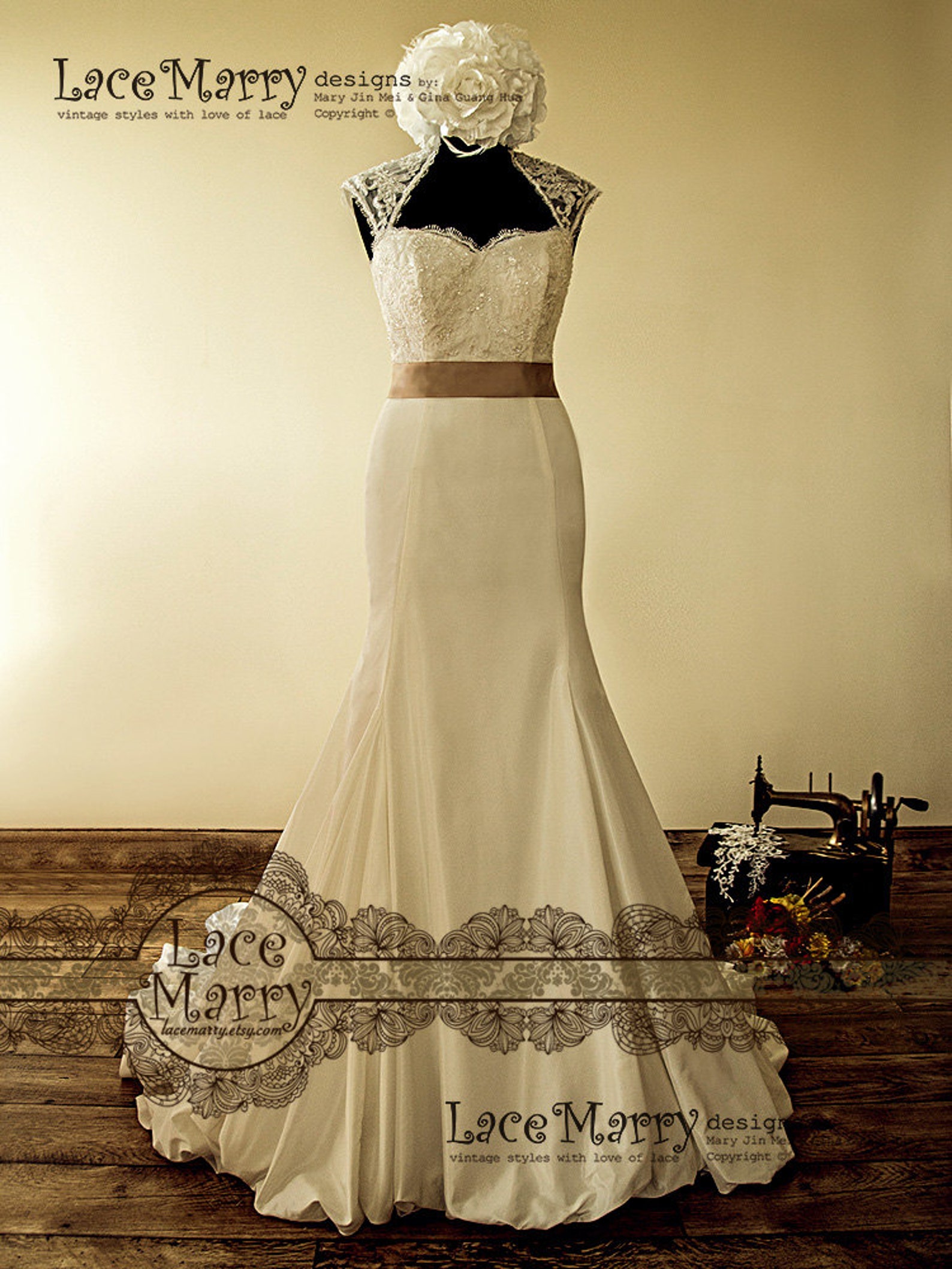 Fascinating Vintage Style Wedding Dress With Beaded Lace Top Etsy