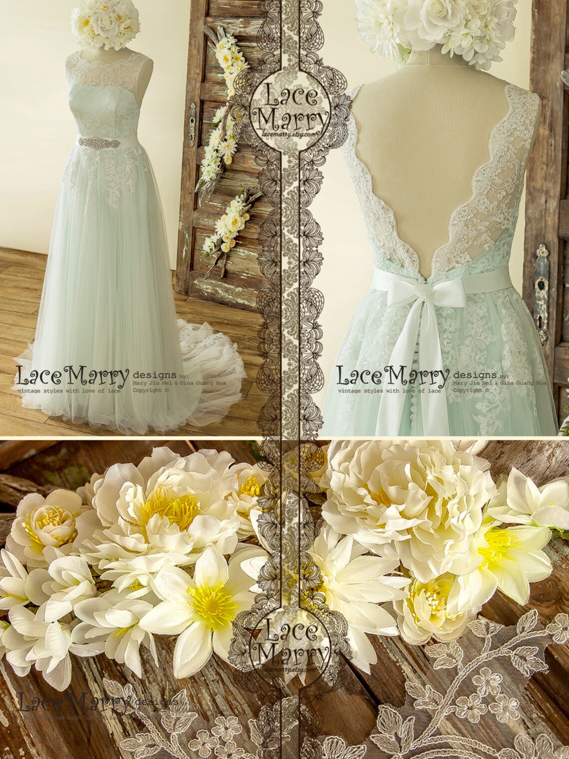 Romantic Mint Wedding Dress from Ivory Lace Airy Wedding Etsy