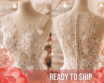 READY TO SHIP - Wedding Dress in Two Pieces Set, Beaded Bridal Top, Wedding Dress, Custom Wedding Dress Set, Beaded Lace Crop Top, Bolero