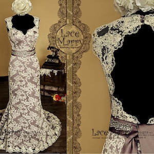 Baroque Dusty Purple Wedding Dress, Purple Wedding Dress, Wedding Dress with Lace Straps, Keyhole Back Dress, Wedding Dresses, Lace Dresses