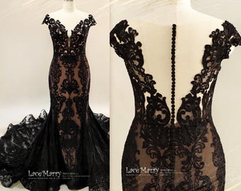 NIETTA / Black Lace Mermaid Wedding Dress: Gothic Bridal Gown