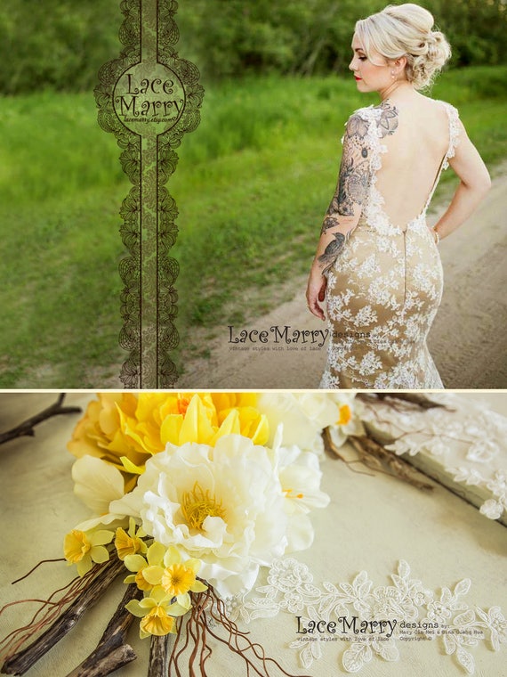 Extraordinary Champagne Wedding Dress With Chantilly Lace Etsy