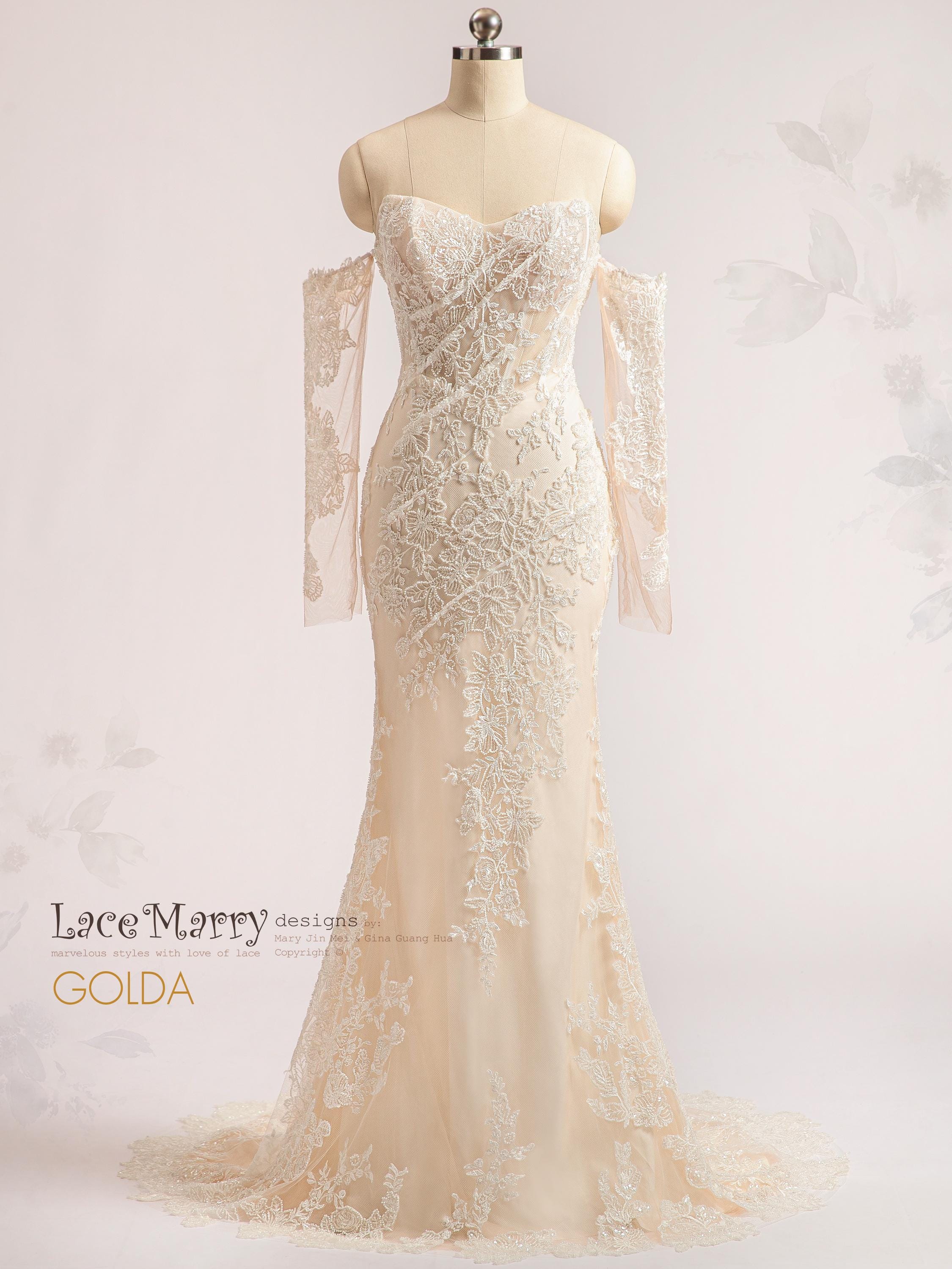 Golda / Beaded Floral Wedding Dress: Strapless Fit and Flare Gown