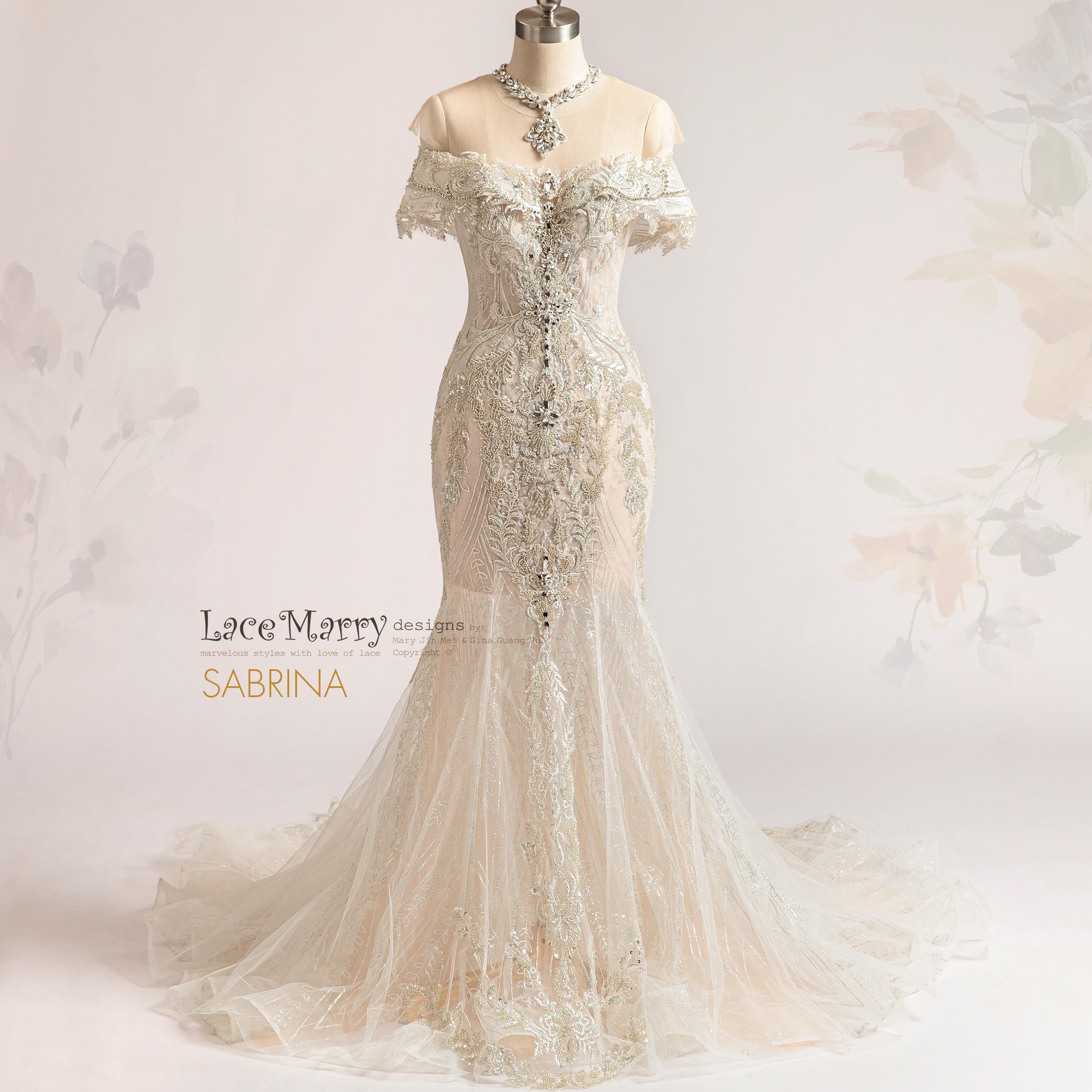 lace sabrina dress Sabrina Lace Wrap Crepe Bridal Dress Ivory