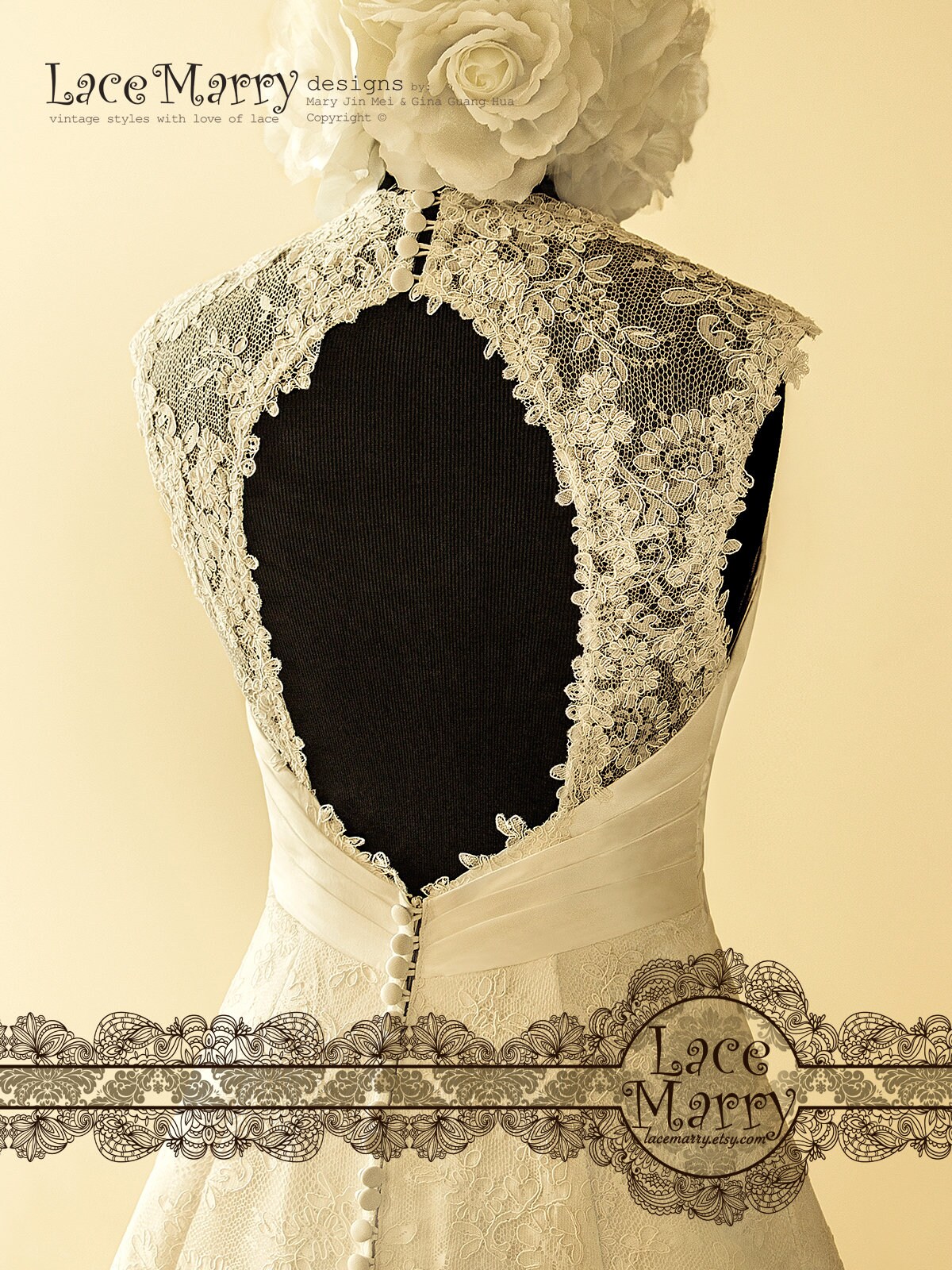 Stately Lace Wedding Dress in Wide A Line With Queen Anne Etsy Canada