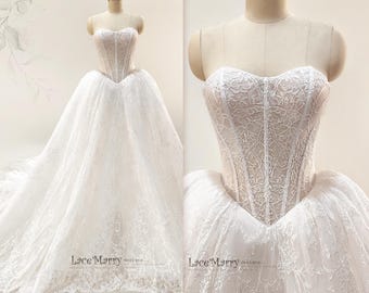 MARLOWE / Vestido de novia de encaje con cintura vasca y falda princesa