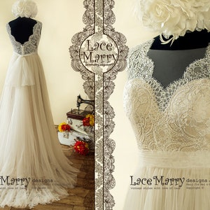 A Line Boho Wedding Dress with Sheer V Cut Back | Boho Wedding Dress, Wedding Dress, A Line Wedding Dress, Backless Wedding Dress