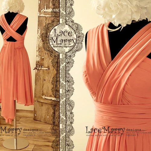 High-Neck Halter Multi Wear Convertible Bridesmaid Dresses Peach
