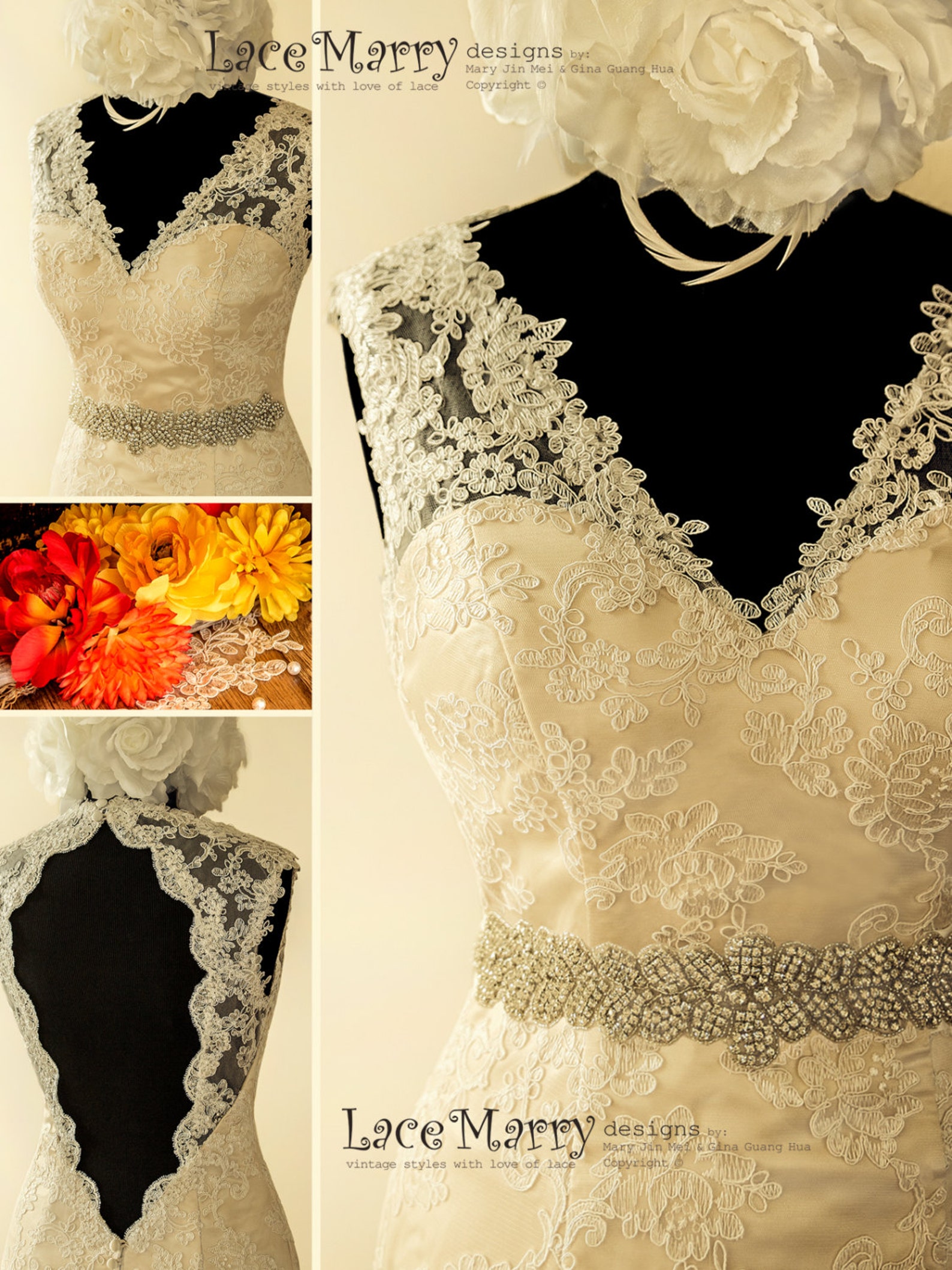 Splendid Lace Wedding Dress in Slim A Line Shape With Cream Etsy Canada