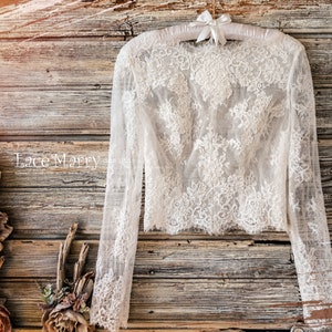 MAGNOLIA #3 / Elegant Lace Bridal Top with Long Sleeves, High Neck Bridal Lace Top, Boat Neck Lace Topper, Wedding Lace Separates