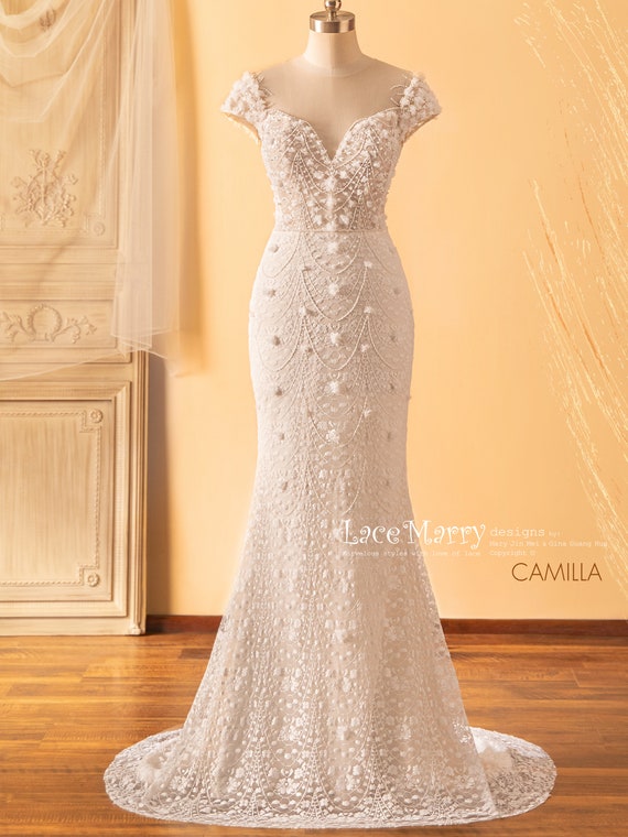 CAMILLA / Charming Lace Wedding Dress With Cap Sleeves and