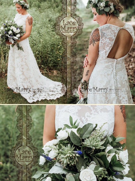 Champagne Satin Lace Wedding Dress