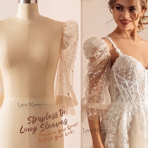 MAURIN / Sparkling Puff Sleeves Bolero, Bridal Bolero with Sleeves, Wedding Bolero, Tulle Inner Topper, Bridal Tulle Topper