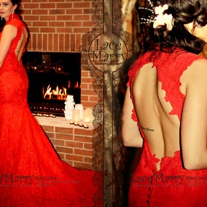 Red Lace Wedding Dress, Bohemian Red Wedding Dresses, Open Back Wedding Dresses, Sexy Red Prom Dresses, Red Lace Prom Dresses, Prom Dresses