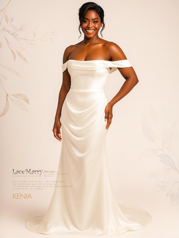 Cowl Neck Draped Shoulder Wedding Dress Aura Cowl Neck Wedding Dress  Grace  Loves Lace US