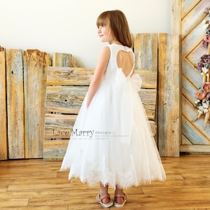 VIKA / Ivory Lace Flower Girl Dress With Princess Tulle Skirt, Tutu Tulle Skirt Ballerina Dress for Toddler with Ivory Lace and Keyhole Back