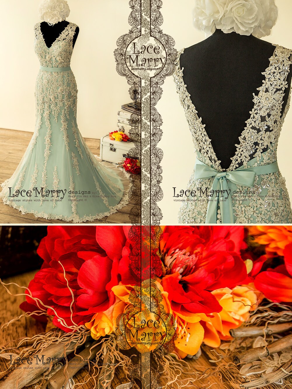 Fabulous Teal Wedding Dress with Intensive Beaded Venice Lace Etsy