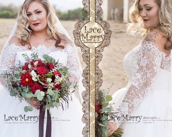 Off Shoulder Ivory Wedding Dress, Lace Top, Tulle Skirt, Long Sleeves