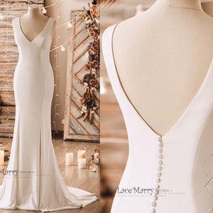 CLEMENTINE / Minimalist V-Neck Wedding Dress, Slim A-Line Gown