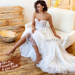 Sexy Strapless Wedding Dress With Amazing Lace Pattern A Line Skirt