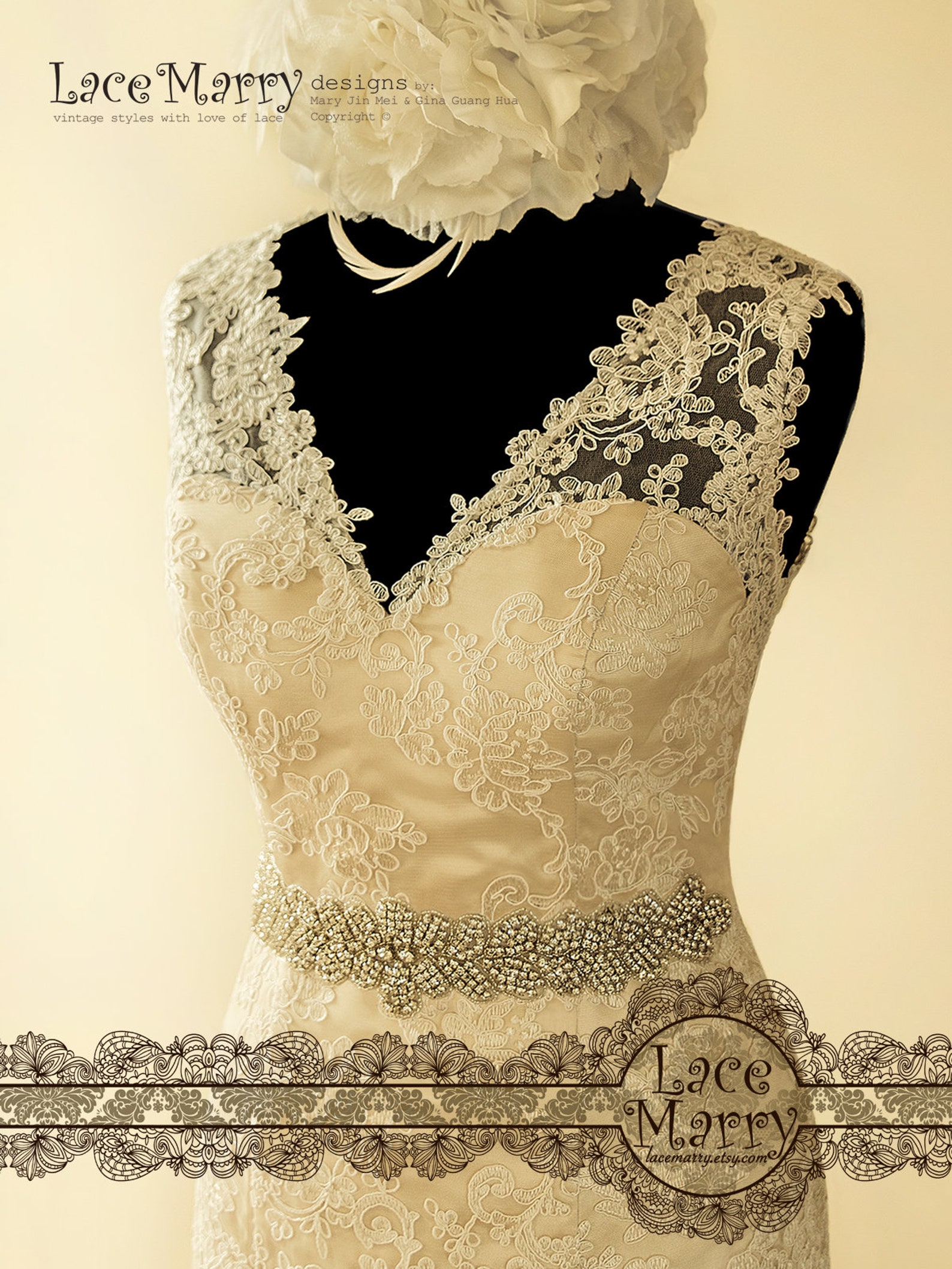 Splendid Lace Wedding Dress in Slim A Line Shape With Cream Etsy Canada