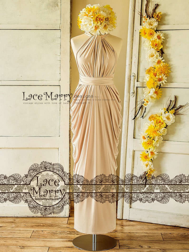 champagne infinity bridesmaid dress Made in USA Beige Champagne Infinity Dress Bridesmaid Convertible Dress