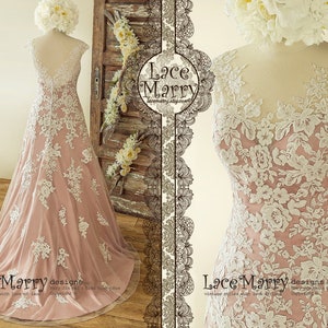 Rose Silky Wedding Dress | Ivory Flower Applique, A-Line Bridal Gown