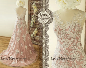 Rose Silky Wedding Dress | Ivory Flower Applique, A-Line Bridal Gown
