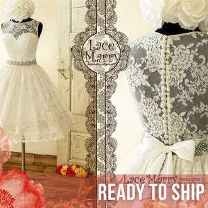 READY TO SHIP / Pin-Up Lace Wedding Dress Inspired by 50's with Puffy A Line Skirt | Short Wedding Dress, Knee Length Lace Wedding Dress