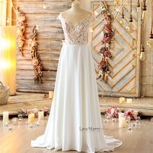 Sparkling Bridal Top with Illusion Neckline, Wedding Dress Separates, A Line Bridal Skirt, Wedding Dress, Pleated A Line Crepe Skirt