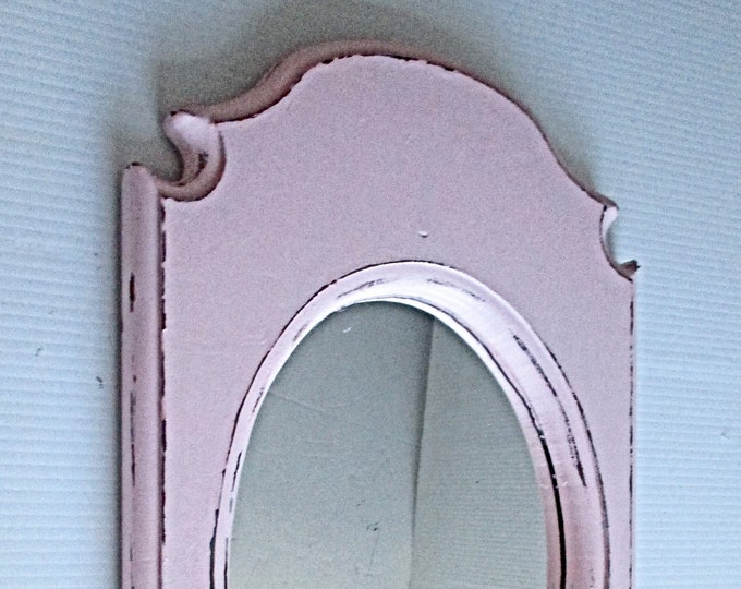 Vintage Wall Mirror Distressed in Pleasing Pink, Rustic, Shabby Chic