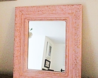 Vintage Mirror Upcycled and Distressed in Pink and Gold, Wall Mirrors, Pink Wall Decor, Shabby Chic, French Baroque, Decorative Mirrort