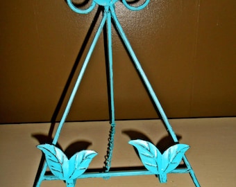 Recipe Holder, Book Holder, Metal, Shabby Chic, Distressed, Teal and Silver/Gold, Kitchen Decor,  Display Stand, Photos and ArtModern Decor