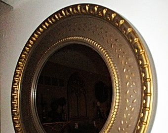 Large Round Wall Mirror Upcycled in Brown and Warm Gold, Modern Style, Wall Decor, Decorative Mirrors, Large Mirrors