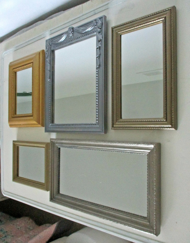 Five Wall Mirrors Metallic Shades Of Gold Silver Grey Gallery Decor Mirror Collection Modern Upcycled Vintage