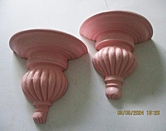 Pair of Pink Shelves Upcycled in Sweet Pink, Made of Solid Wood, French Baroque Style, Wall Decor, Kids&#39; Room Decor, Nursery Room Decor