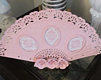 Picture Frame, Pink Fan Design, Victorian, French PIcture Frames, Kids Picture Frames, Nursery Room Decor, Girls&#39; Room Decor, Upcycled