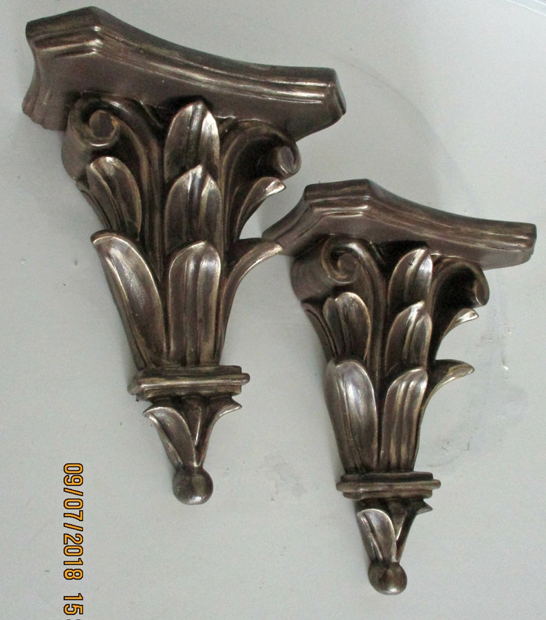 Pair Of Wall Shelves Upcycled Vintage Decorative Decor Baroque French Brown And Gold Modern Accessories Home