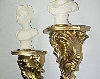 Vintage Made in Japan Mediterranean Style Pair of Lass and Lad Wall Sculptures Upcycled, Wall Decor, Mid-Century, French Baroque