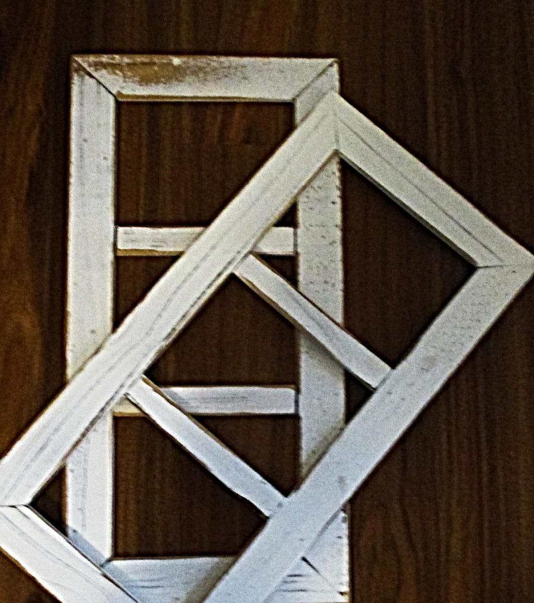 Distressed Wooden Paned Panel in Whit...