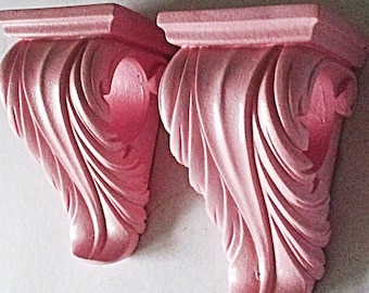 Drapery Sconces Upcycled in Pleasing Pink, Wall Decor, Nursery Kids Girls Room. Window Treatments, Curtain Rods Brackets, Swag Brackets