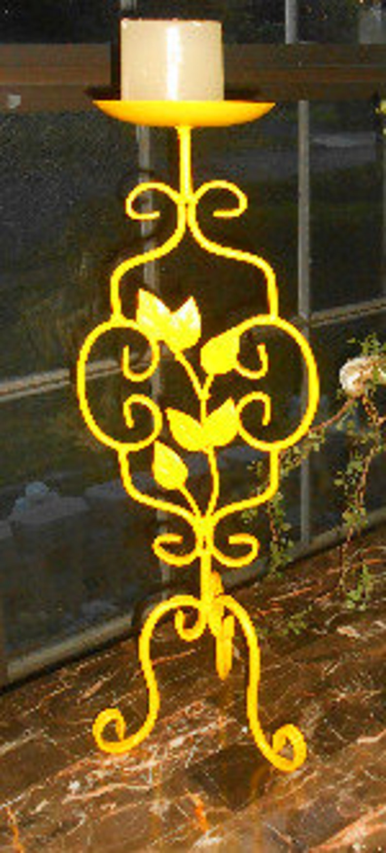 Tabletop Candle Holder Vintage Upcycled Mustard Yellow Etsy