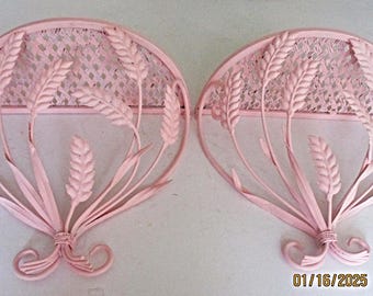 Pair of Metal Wall Shelves Upcycled in Sweet Pea Pink, Wall Decor, Modern Contemporary Decorative Shelves, Nursery Room, Girls' Room,