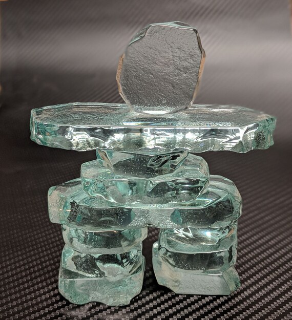 3.5 Clear Kiln Formed Glass Inukshuk Art & Collectibles Sculpture jan