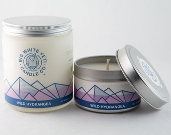 Wild Hydrangea Soy Candle - 6oz tin or 8oz frosted glass jar