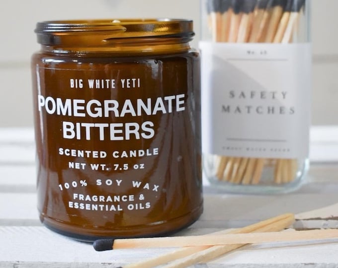 Pomegranate Bitters Soy Candle- 8oz Amber Jar