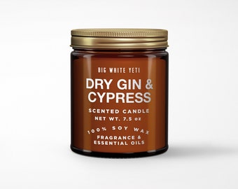 Dry Gin + Cypress Soy Candle- 8oz Amber Jar