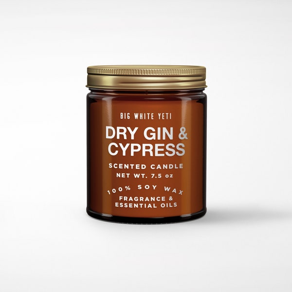 Dry Gin + Cypress Soy Candle- 8oz Amber Jar